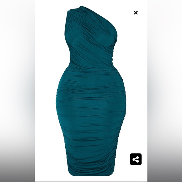 NWT - PLT - Plus Emerald Green Ruched One Shoulder Midi Dress - Size: 24 - Picture 2 of 7
